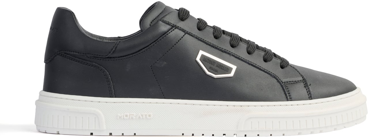 Antony Morato SNEAKER METAL THEO IN COATED LEATHER.3D LOGO ON METAL PLATE.TEXTURED AND RUFFLE RELIEF SOLE Zwart