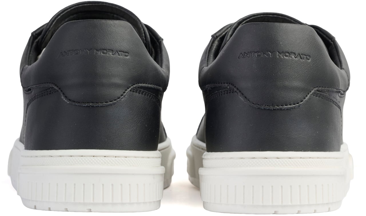 Antony Morato SNEAKER METAL THEO IN COATED LEATHER.3D LOGO ON METAL PLATE.TEXTURED AND RUFFLE RELIEF SOLE Zwart