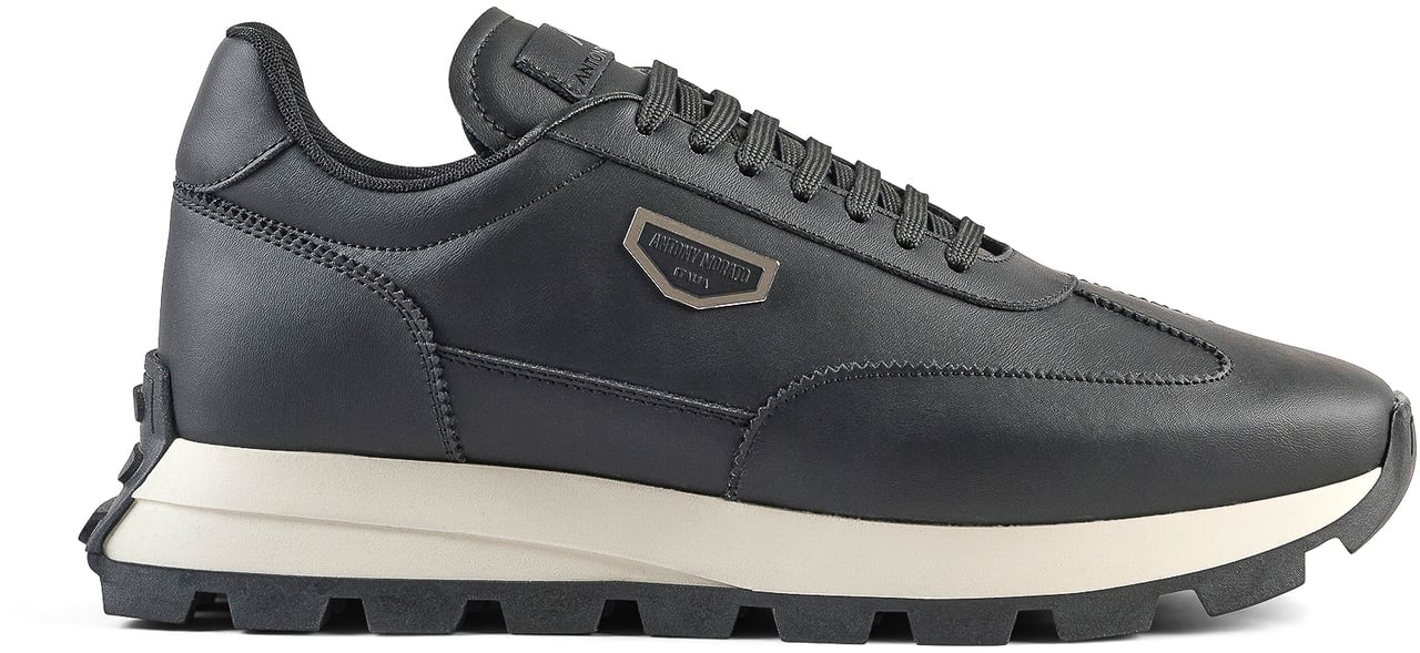 Antony Morato RUNNING RHINO IN COATED LEATHER.3D LOGO ON PLATE.SOLE WITH CONTRAST RUFFLE BOTTOM Zwart