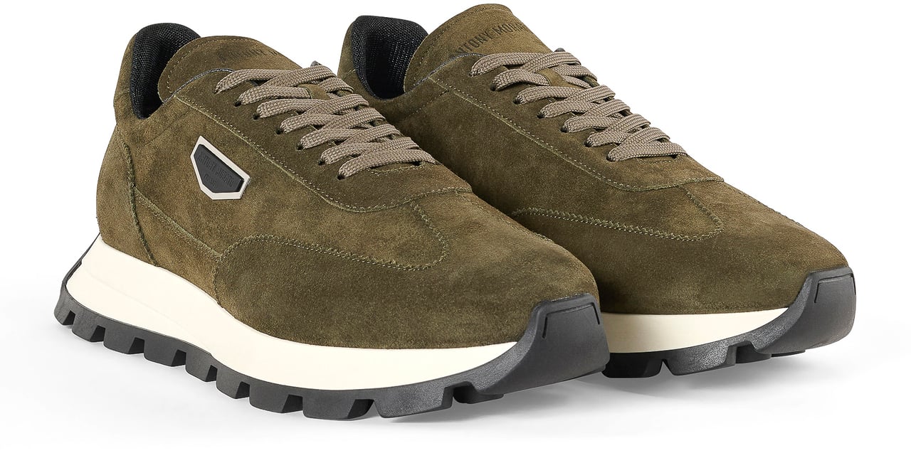 Antony Morato RUNNING RHINO IN SUEDE.3D LOGO ON PLATE.SOLE WITH CONTRAST RUFFLE BOTTOM Groen