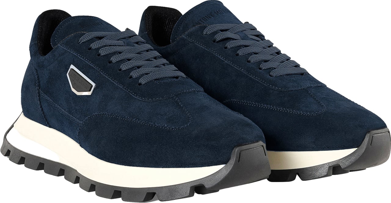 Antony Morato RUNNING METAL RHINO IN SUEDE.3D LOGO ON METAL PLATE.SOLE WITH CONTRAST RUFFLE BOTTOM Blauw