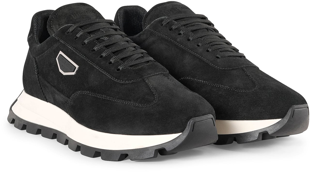 Antony Morato RUNNING METAL RHINO IN SUEDE.3D LOGO ON METAL PLATE.SOLE WITH CONTRAST RUFFLE BOTTOM Zwart