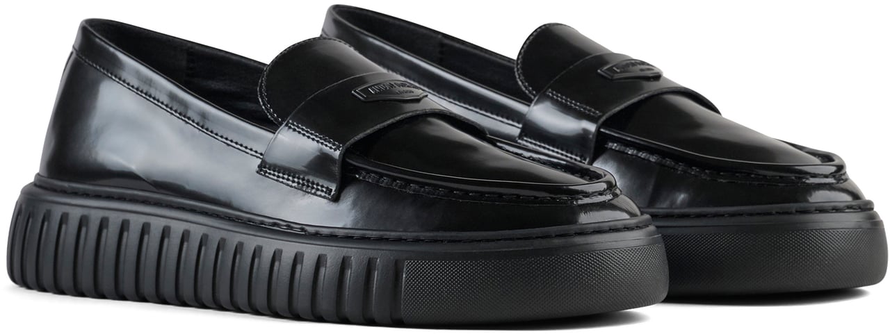 Antony Morato LOAFER PARROT IN POLISHED FAUX LEATHER.3D LOGO ON METAL PLATE.INJECTION LIGHT EVA SOLE Zwart