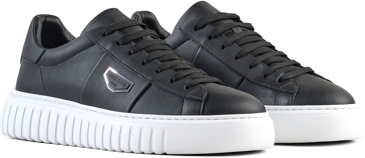 Antony Morato SNEAKER HOLT IN COATED LEATHER.3D LOGO PLATE.INJECTION LIGHT EVA SOLE Zwart