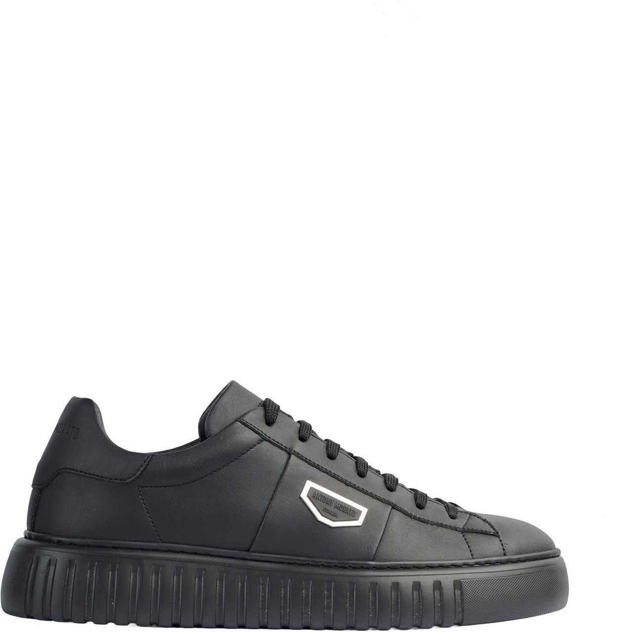 Antony Morato SNEAKER METAL HOLT IN COATED LEATHER.3D LOGO METAL PLATE.INJECTION LIGHT EVA SOLE Zwart