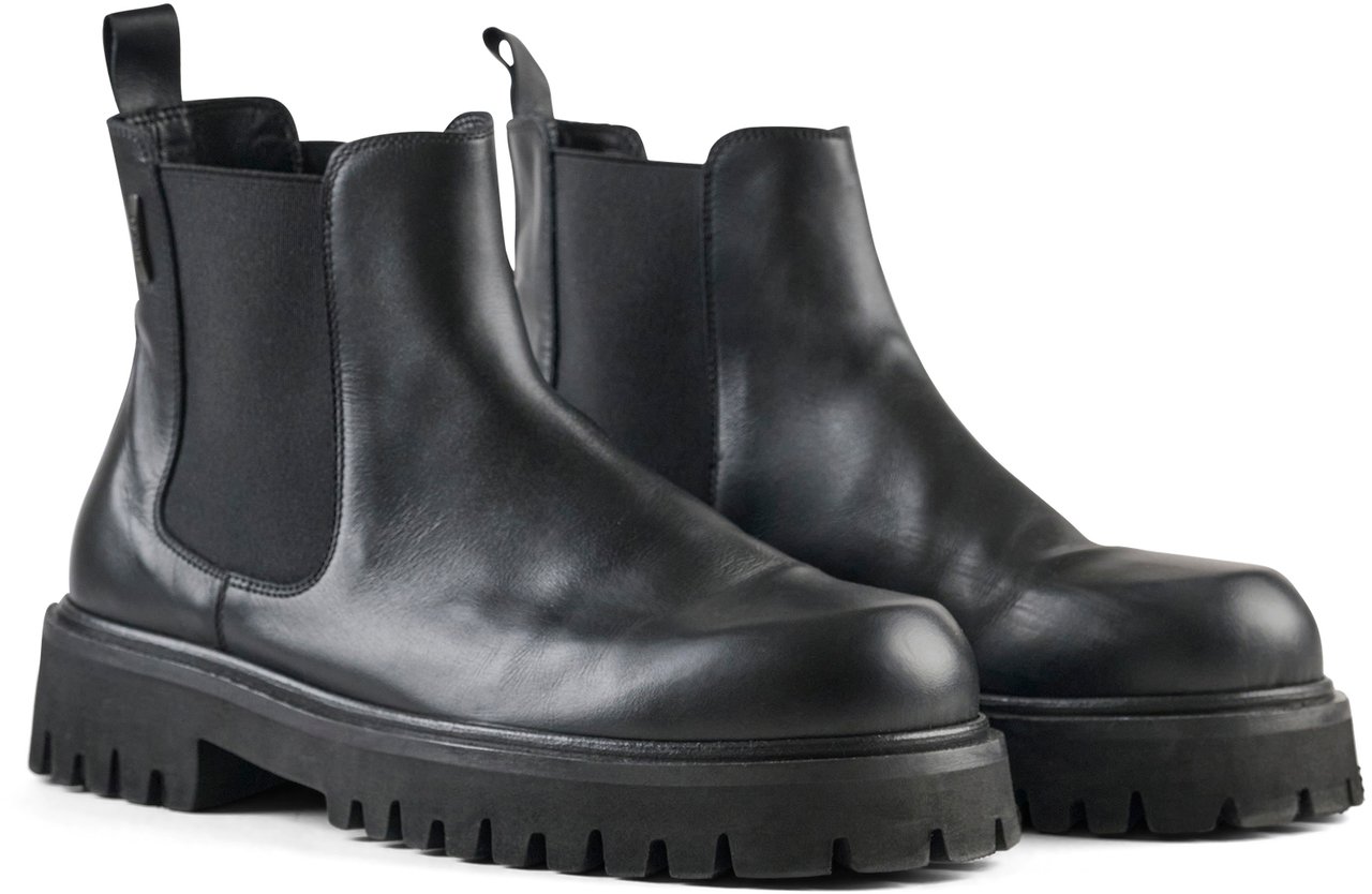 Antony Morato CHELSEY BOOT ELAI IN CALF LEATHER AND ELASTIC BAND FOR FIT.3D LOGO PLATE.WELTED LIGHT RACK SOL Zwart