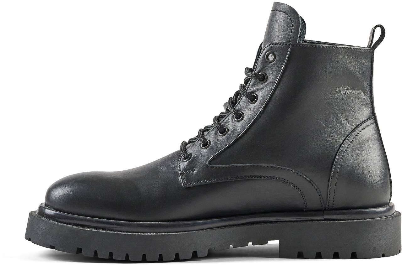 Antony Morato ARMYBOOT HUCK IN CALF LEATHER.3D LOGO PLATE.WELTED RACK SOLE Zwart