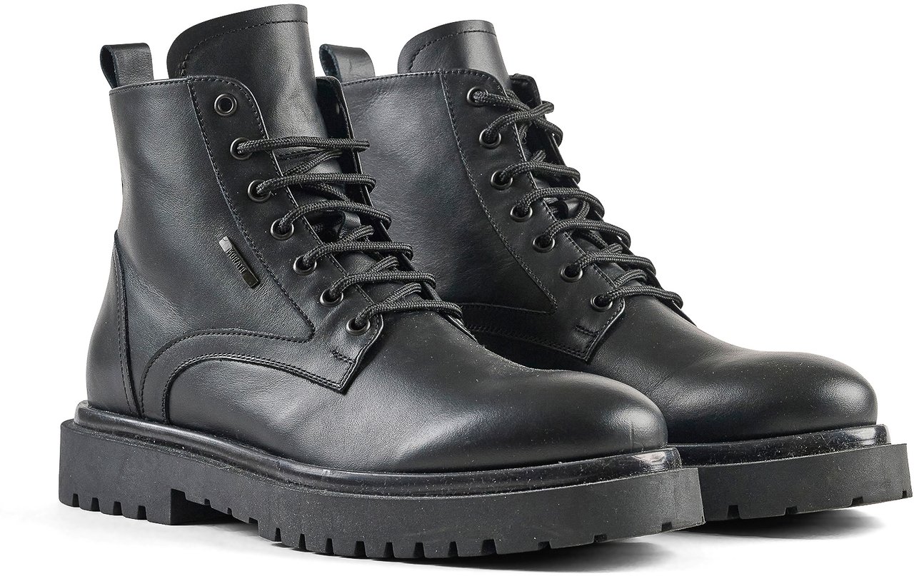 Antony Morato ARMYBOOT HUCK IN CALF LEATHER.3D LOGO PLATE.WELTED RACK SOLE Zwart