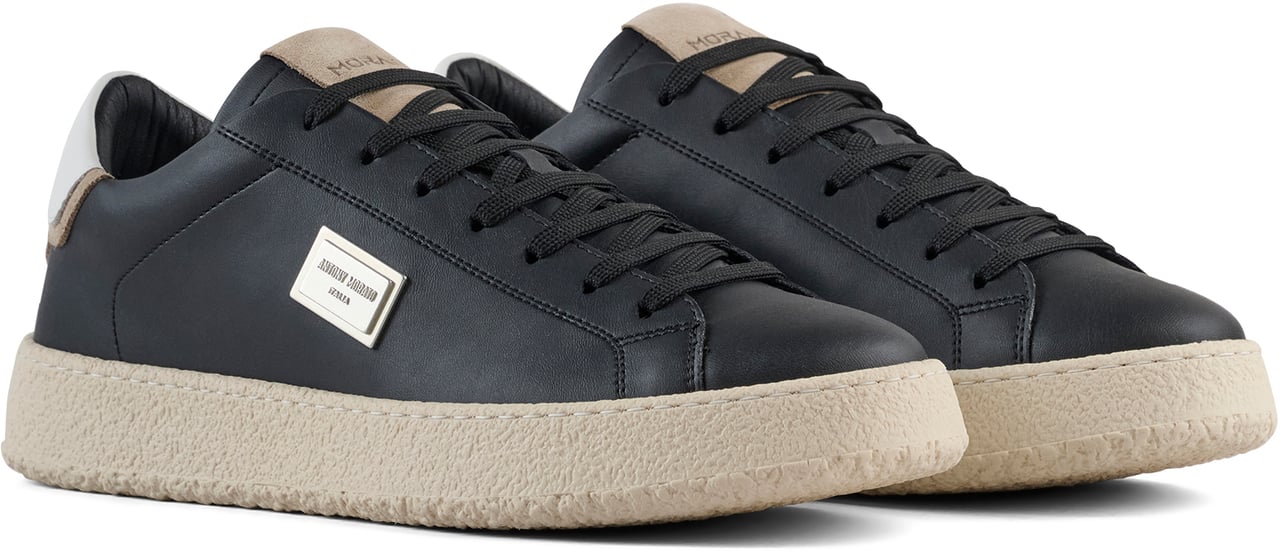 Antony Morato SNEAKER BAKER IN COATED LEATHER.3D LOGO METAL PLATE.CREPE SOLE Zwart