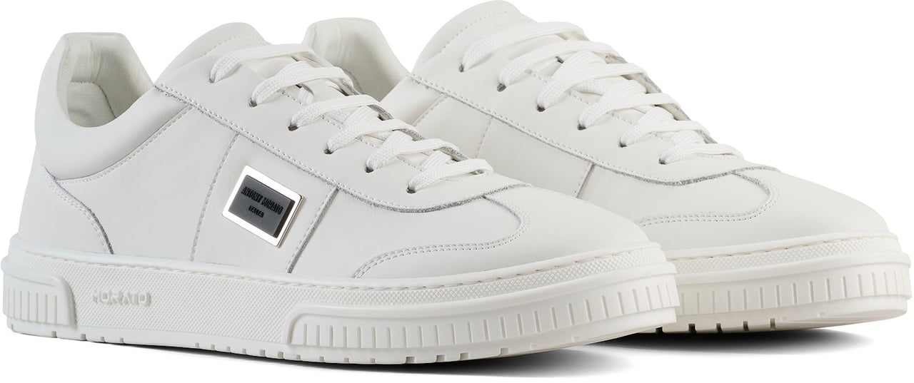 Antony Morato SNEAKER METAL HOLER IN COATED LEATHER.3D LOGO ON METAL PLATE.TEXTURED AND RUFFLE RELIEF SOLE Wit