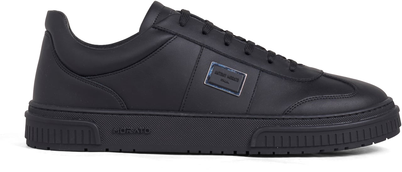 Antony Morato SNEAKER METAL HOLER IN COATED LEATHER.3D LOGO ON METAL PLATE.TEXTURED AND RUFFLE RELIEF SOLE Zwart