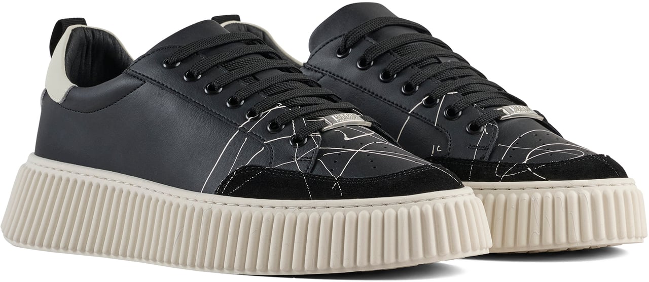 Antony Morato SNEAKER WEIL IN COATED LEATHER ACTION PAINTED.PLATFORM SOLE WITH 3D CORDON MOTIF Zwart