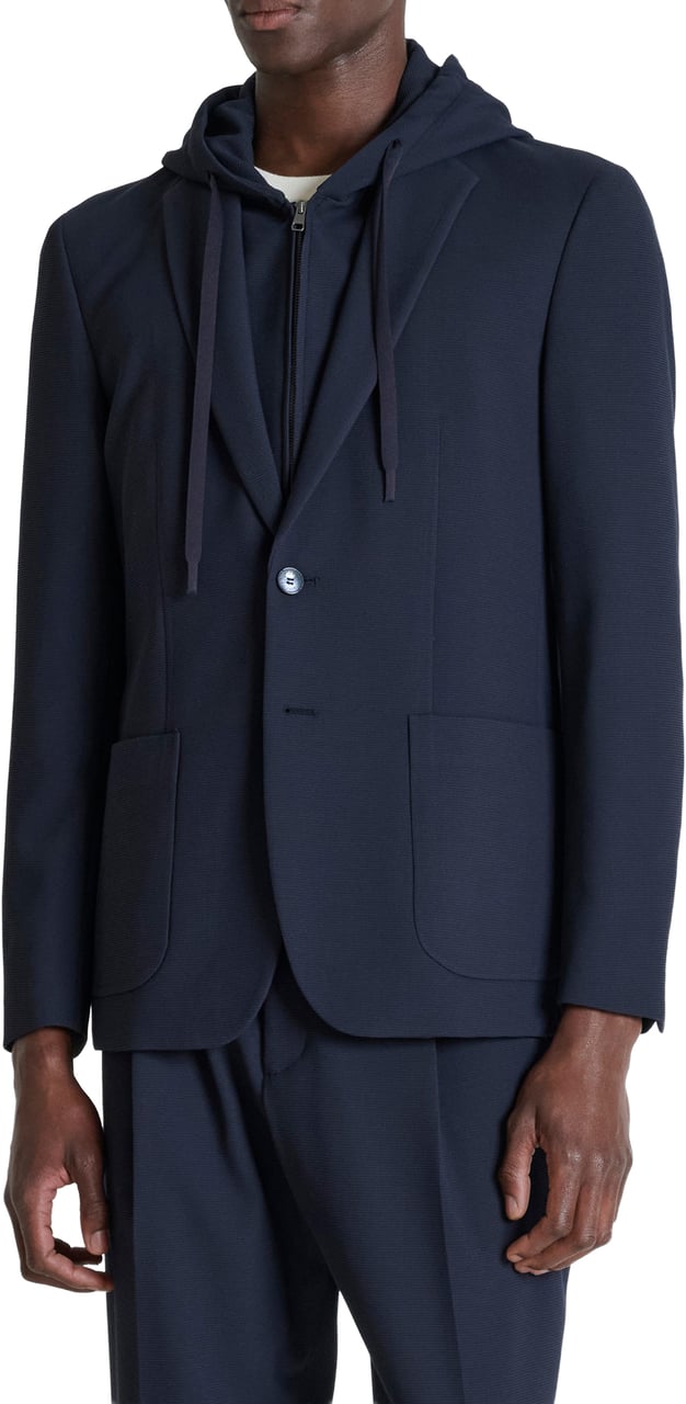 Antony Morato JACKET RILEY REGULAR FIT IN KNIT FABRIC VISCOSE BLEND WITH DETACHABLE PART WITH HOOD Blauw