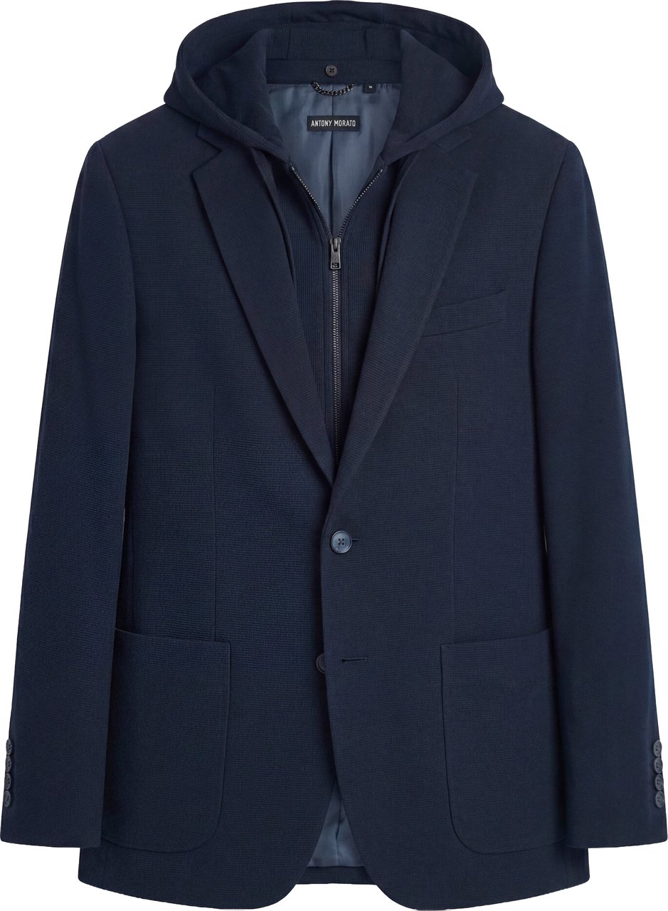 Antony Morato JACKET RILEY REGULAR FIT IN KNIT FABRIC VISCOSE BLEND WITH DETACHABLE PART WITH HOOD Blauw
