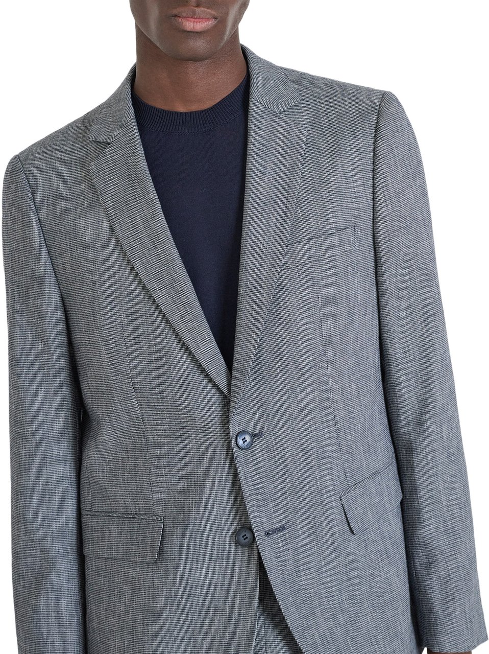 Antony Morato JACKET LUIS REGULAR FIT IN STRETCH DOBBY COTTON LINEN BLEND FABRIC MICROPATTERN Blauw