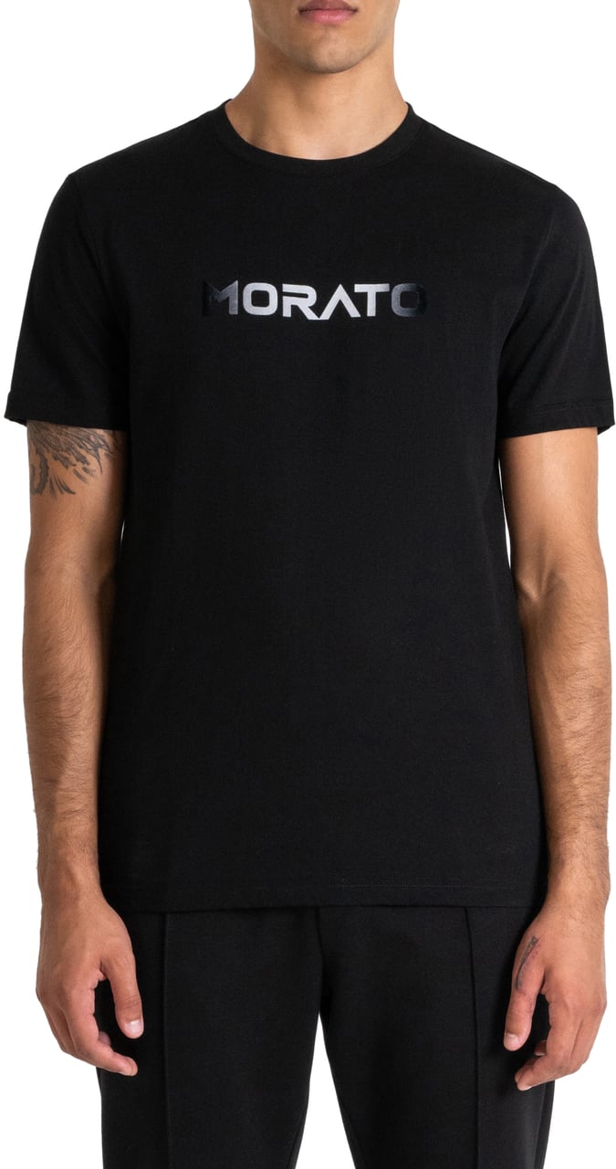 Antony Morato T-SHIRT SLIM FIT WITH SHADED FLOCK LOGO PRINT Zwart