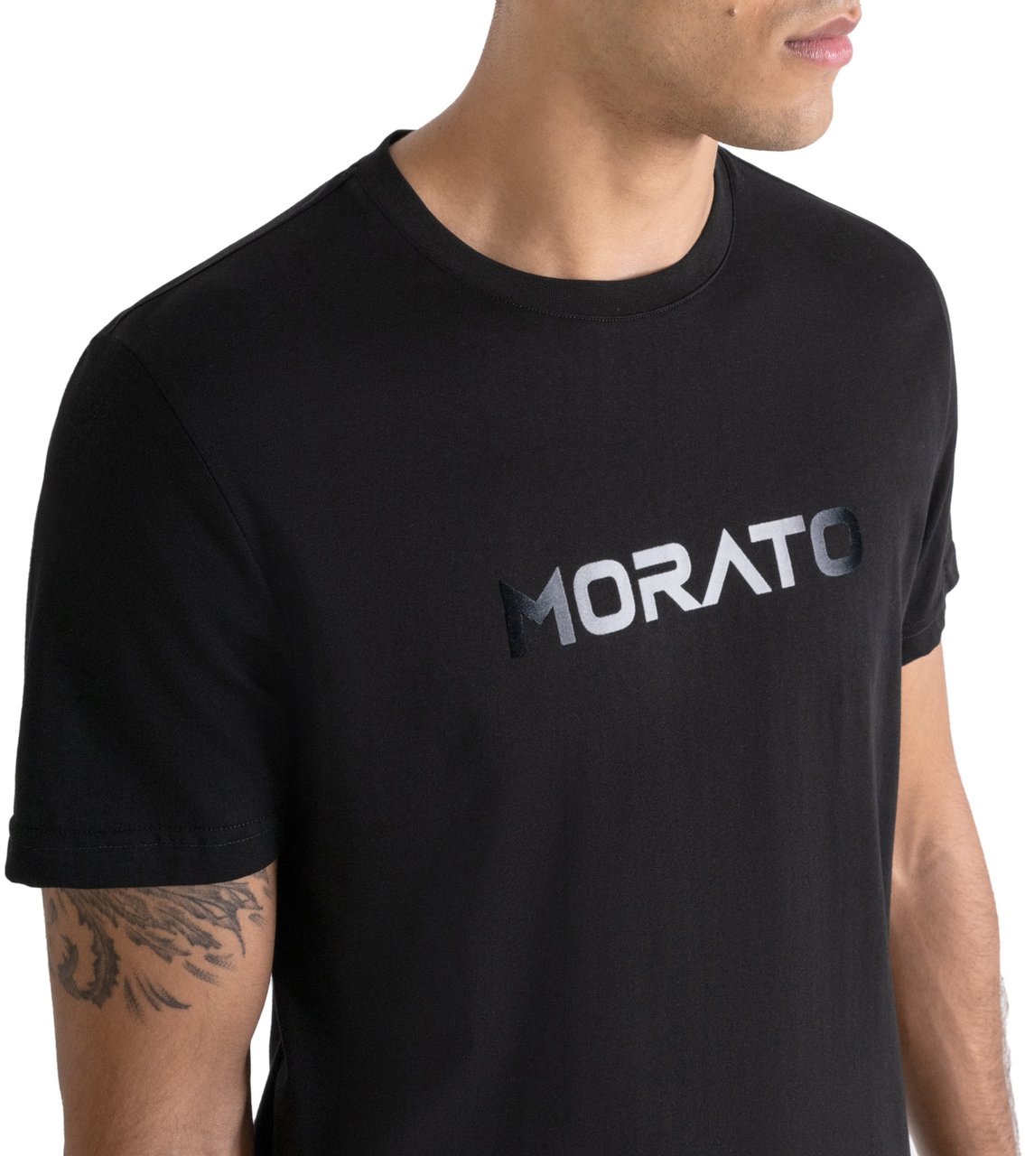 Antony Morato T-SHIRT SLIM FIT WITH SHADED FLOCK LOGO PRINT Zwart