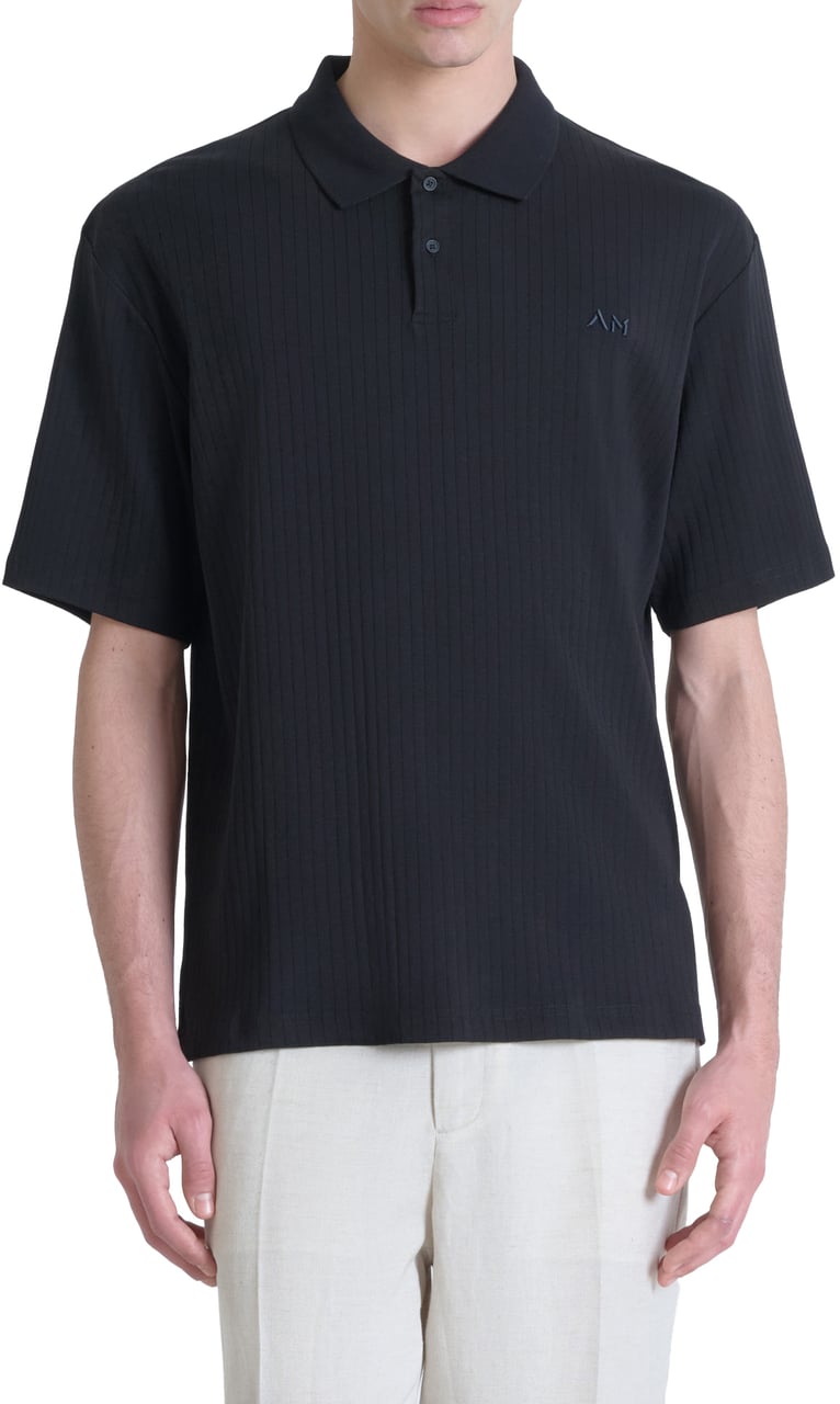 Antony Morato POLO RELAXED FIT IN DOBBY COTTON FABRIC STIPES MOTIF WITH EMBROIDERED LOGO Zwart