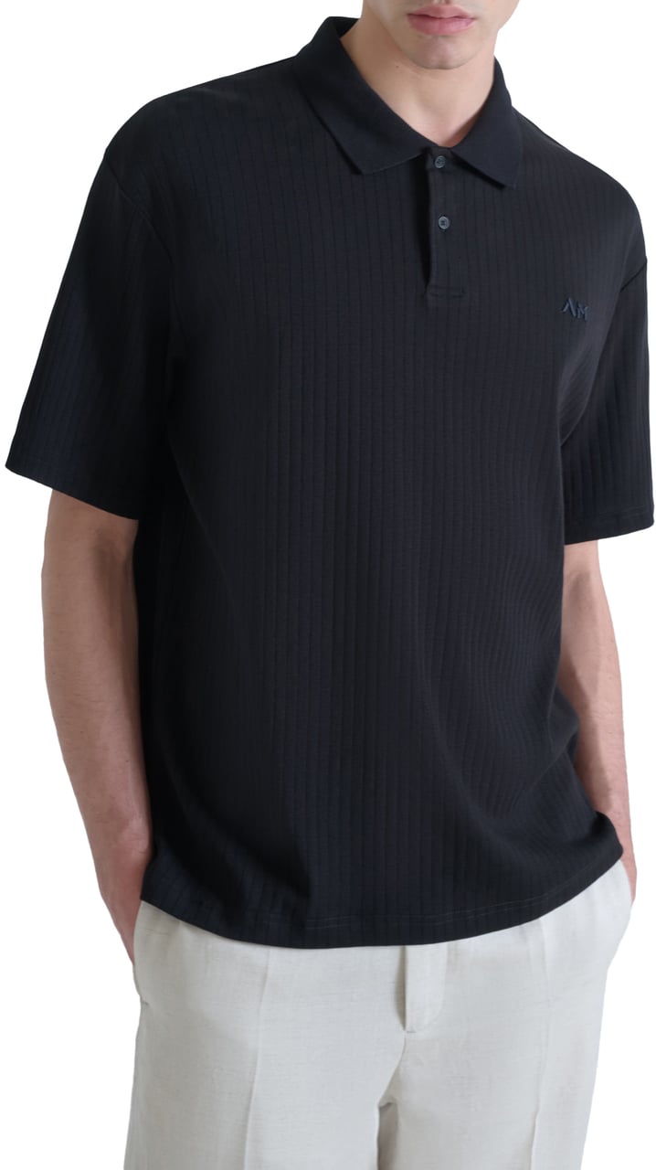 Antony Morato POLO RELAXED FIT IN DOBBY COTTON FABRIC STIPES MOTIF WITH EMBROIDERED LOGO Zwart