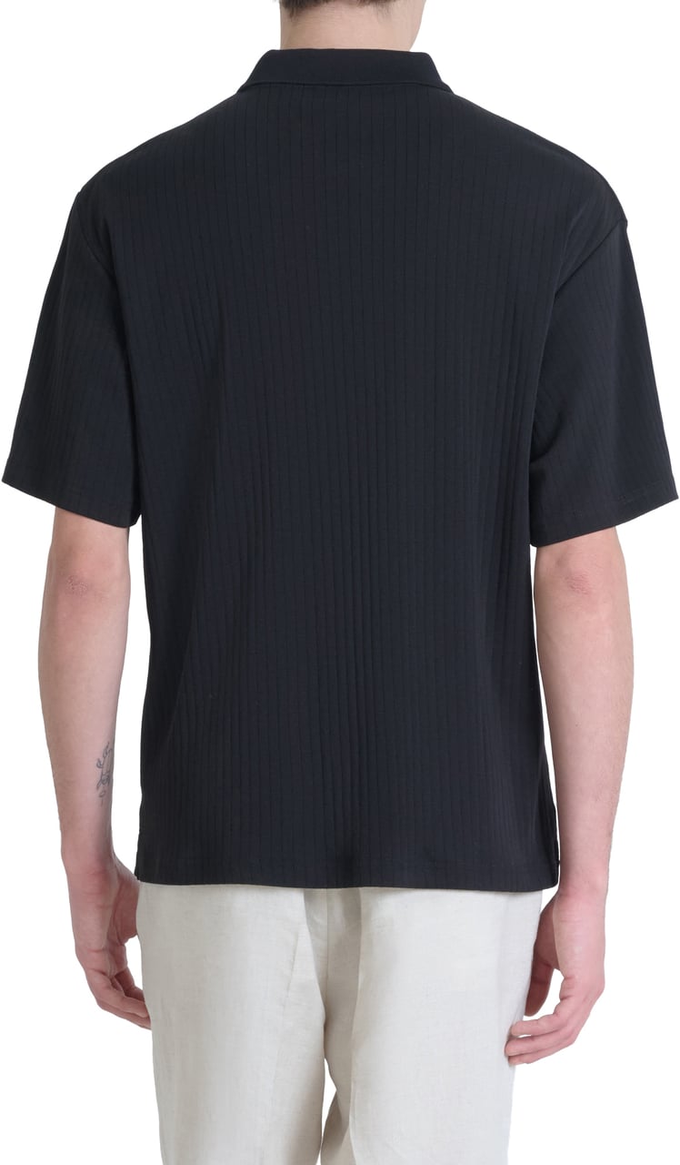 Antony Morato POLO RELAXED FIT IN DOBBY COTTON FABRIC STIPES MOTIF WITH EMBROIDERED LOGO Zwart
