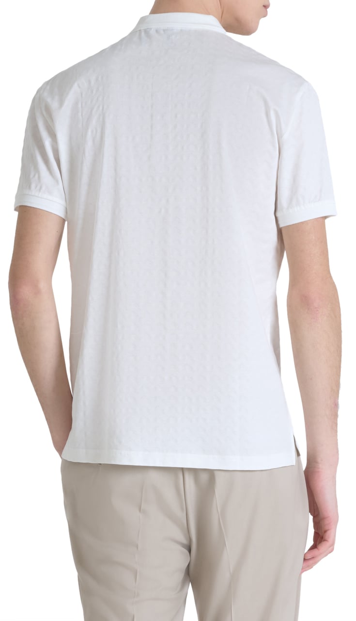 Antony Morato POLO SLIM FIT IN MERCERIZED DOBBY COTTON FABRIC GEOMETRIC MOTIF WITH RUBBER INJECTION LOGO PRINT Beige
