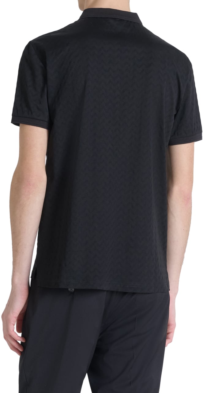 Antony Morato POLO SLIM FIT IN MERCERIZED DOBBY COTTON FABRIC GEOMETRIC MOTIF WITH RUBBER INJECTION LOGO PRINT Zwart