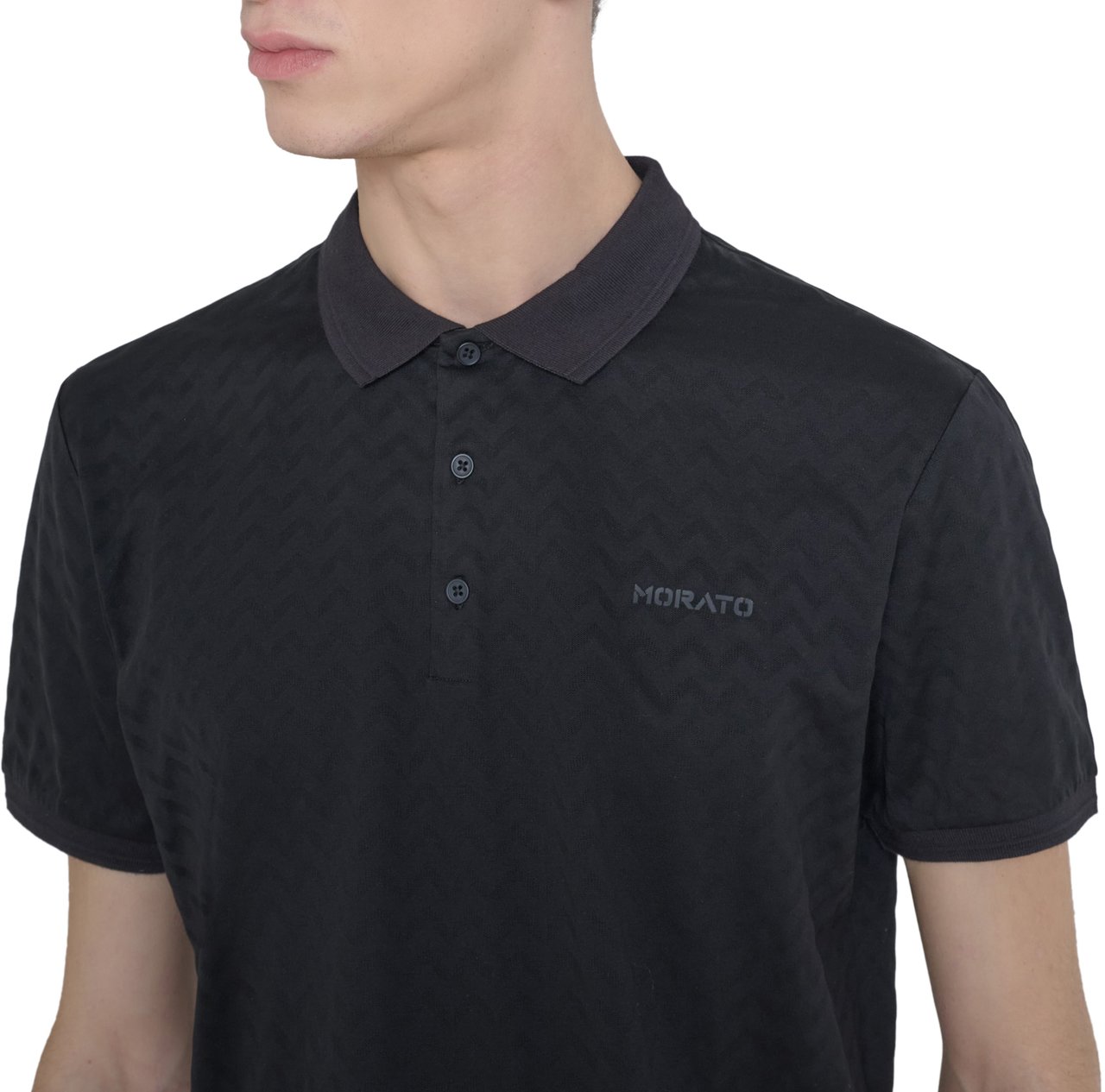 Antony Morato POLO SLIM FIT IN MERCERIZED DOBBY COTTON FABRIC GEOMETRIC MOTIF WITH RUBBER INJECTION LOGO PRINT Zwart