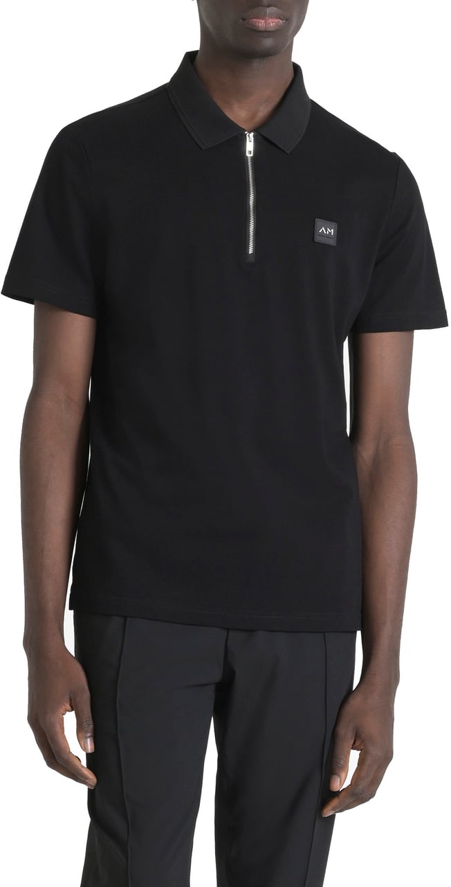 Antony Morato POLO REGULAR FIT IN MERCERIZED PIQUET COTTON FABRIC WITH METAL BADGE ON RUBBER PATCH Zwart