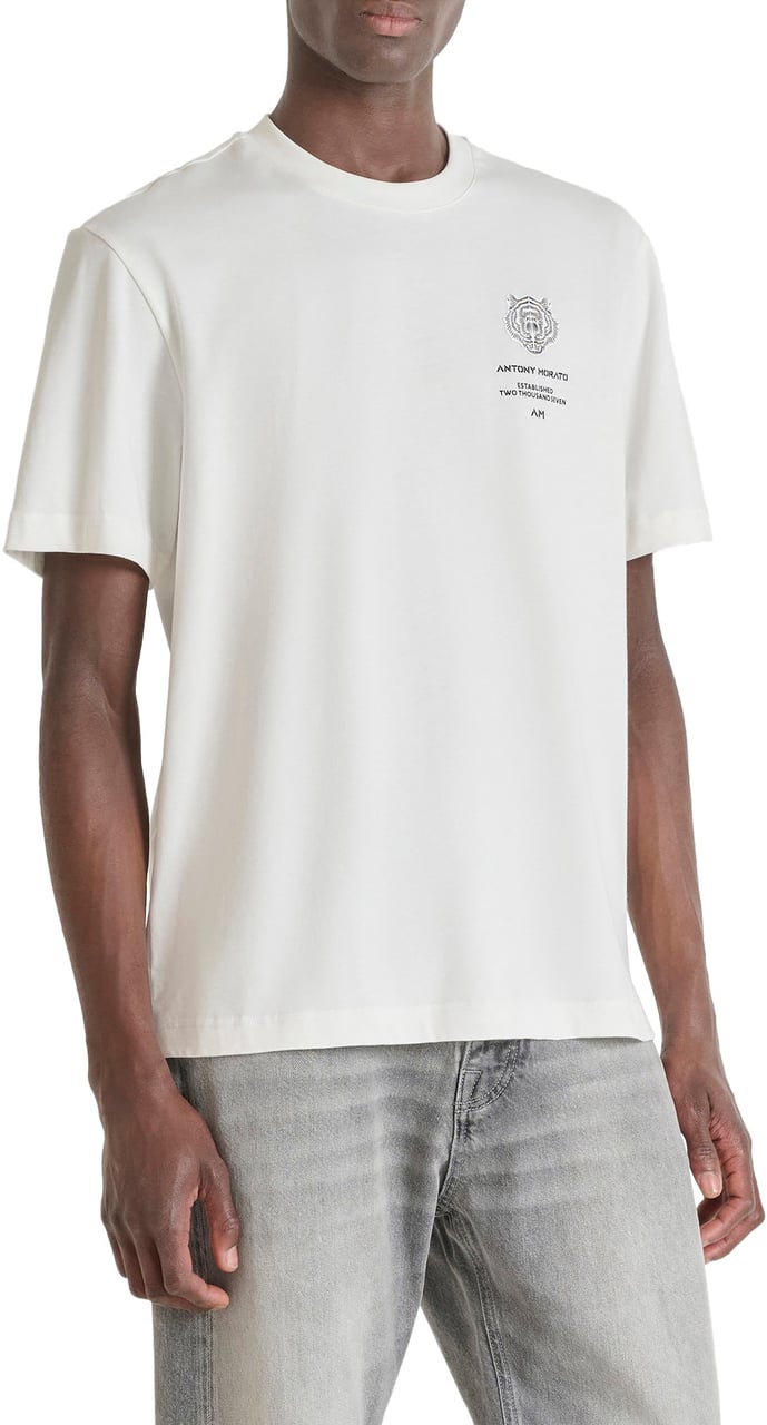 Antony Morato T-SHIRT RELAXED FIT IN JERSEY COTTON FABRIC WITH RUBBER INJECTION LOGO PRINT Beige
