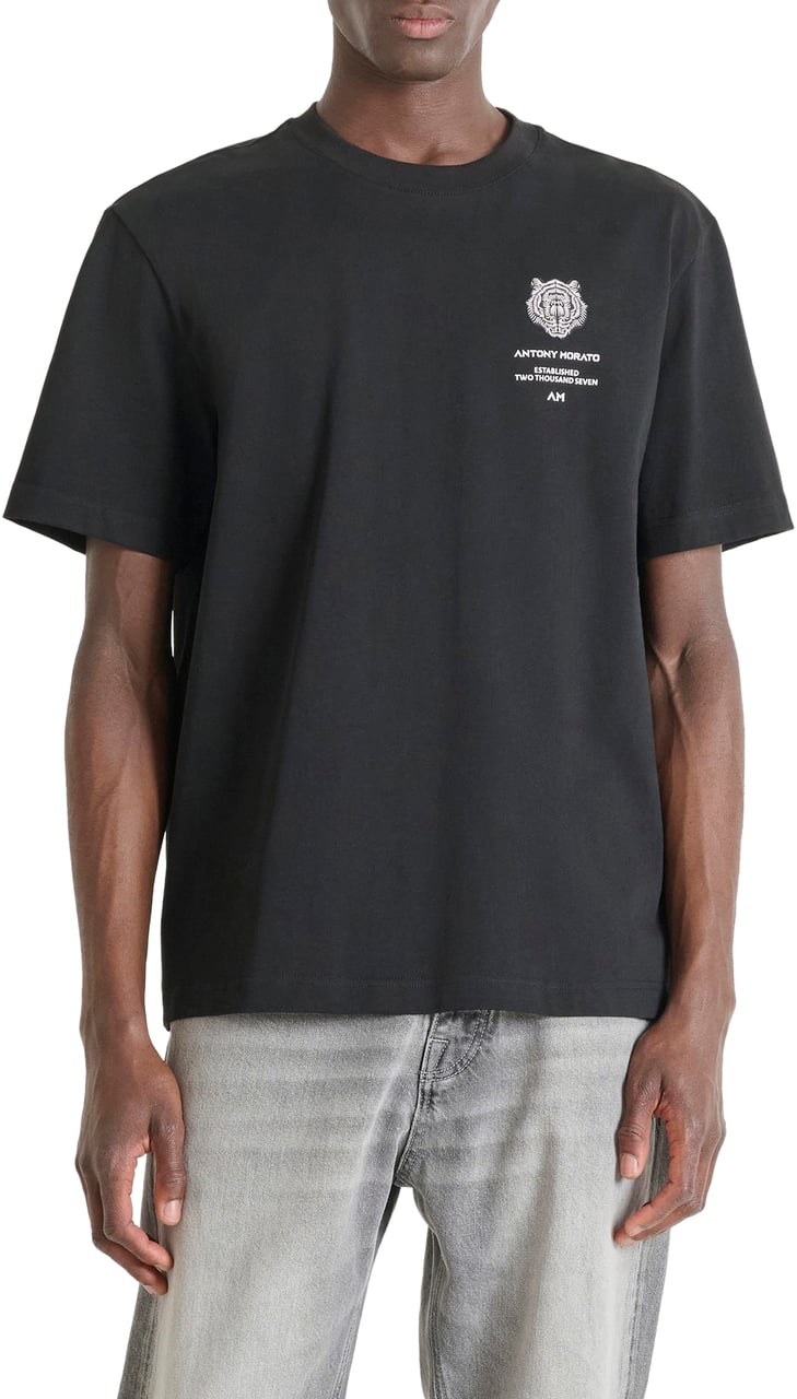 Antony Morato T-SHIRT RELAXED FIT IN JERSEY COTTON FABRIC WITH RUBBER INJECTION LOGO PRINT Zwart