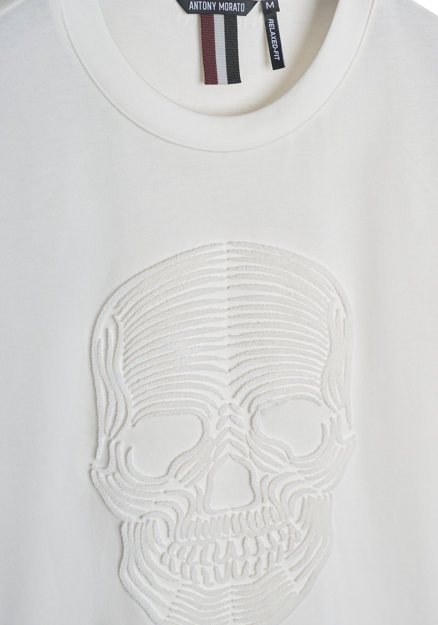 Antony Morato T-SHIRT RELAXED FIT  WITH SKULL SPONGE PRINT Beige