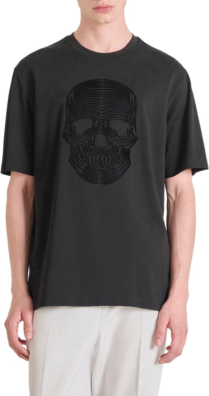 Antony Morato T-SHIRT RELAXED FIT  IN JERSEY COTTON FABRIC WITH SKULL SPONGE PRINT Zwart
