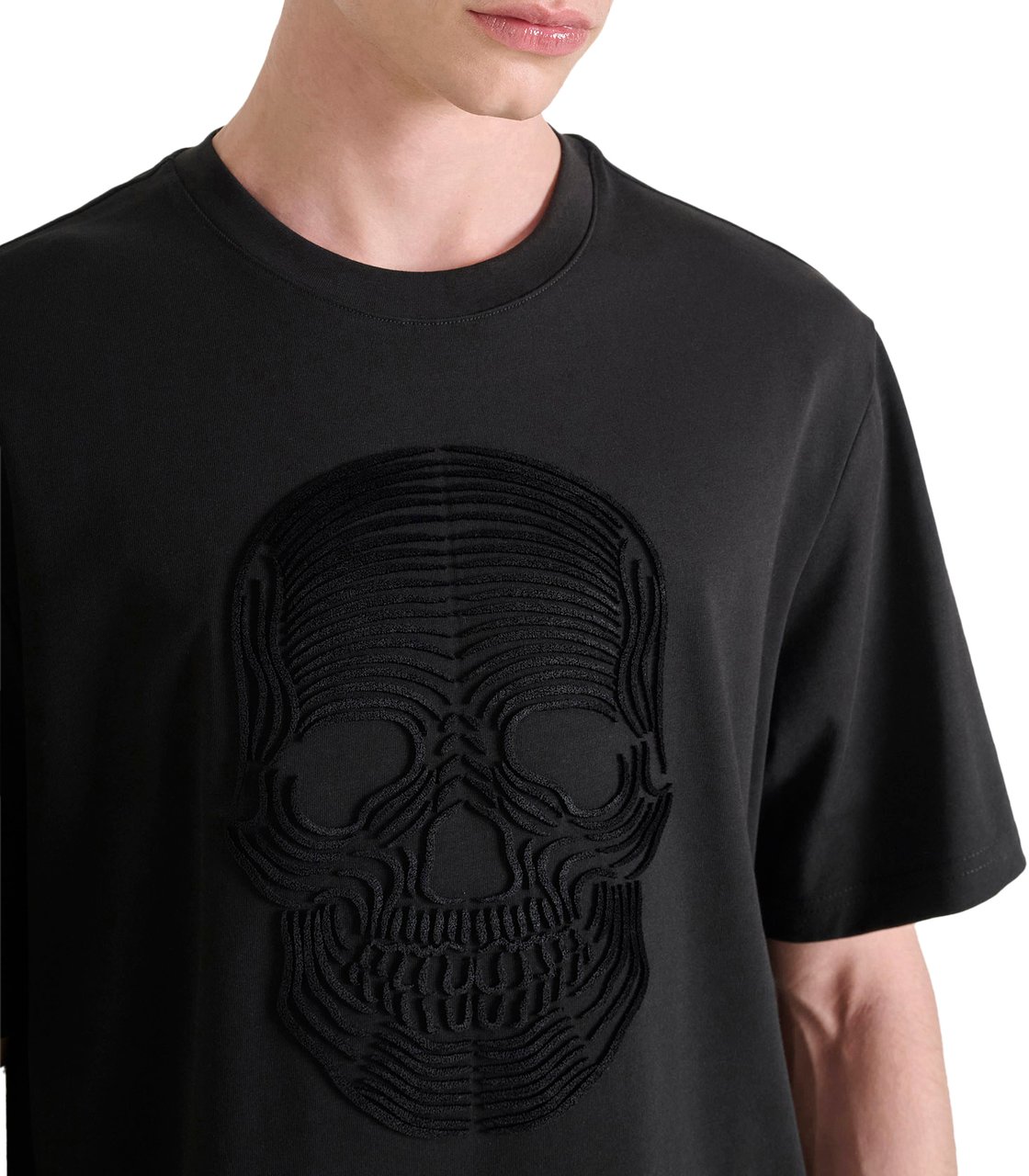 Antony Morato T-SHIRT RELAXED FIT  IN JERSEY COTTON FABRIC WITH SKULL SPONGE PRINT Zwart