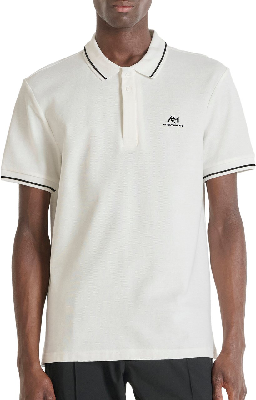 Antony Morato POLO REGULAR FIT PIQUET COTTON FABRIC WITH RUBBER FLOCK  LOGO PRINT Beige