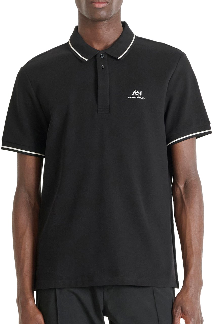 Antony Morato POLO REGULAR FIT PIQUET COTTON FABRIC WITH RUBBER FLOCK  LOGO PRINT Zwart