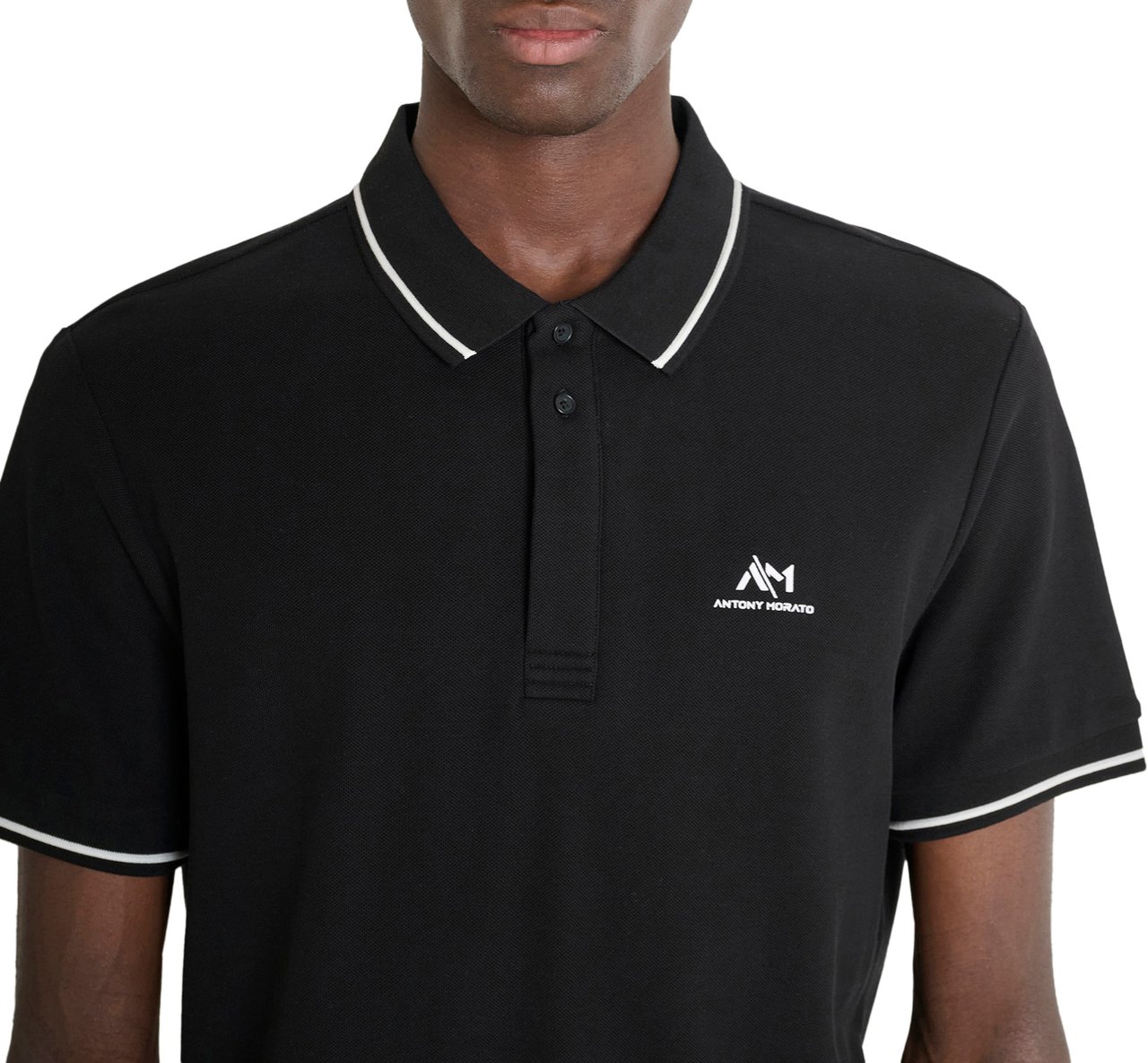Antony Morato POLO REGULAR FIT PIQUET COTTON FABRIC WITH RUBBER FLOCK  LOGO PRINT Zwart