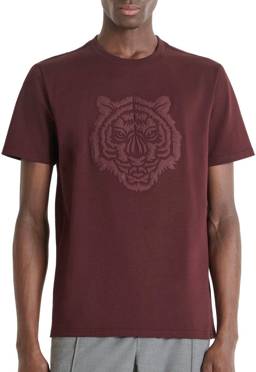 Antony Morato T-SHIRT REGULAR FIT IN JERSEY COTTON FABRIC WITH PRISM SHAPE RUBBER TIGER PRINT Rood