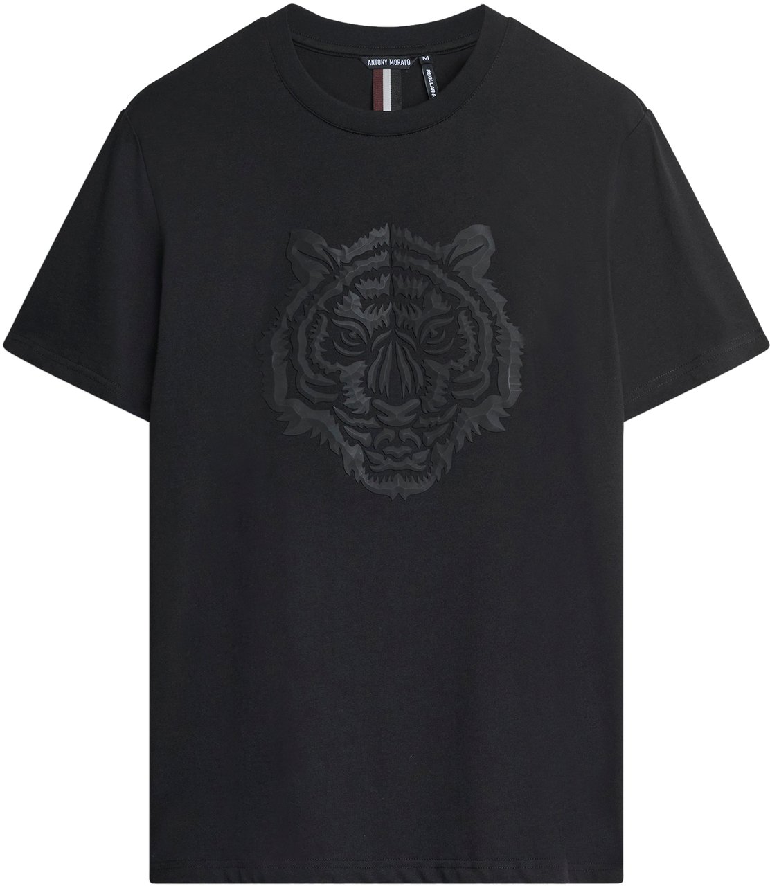 Antony Morato T-SHIRT REGULAR FIT IN JERSEY COTTON FABRIC WITH PRISM SHAPE RUBBER TIGER PRINT Zwart