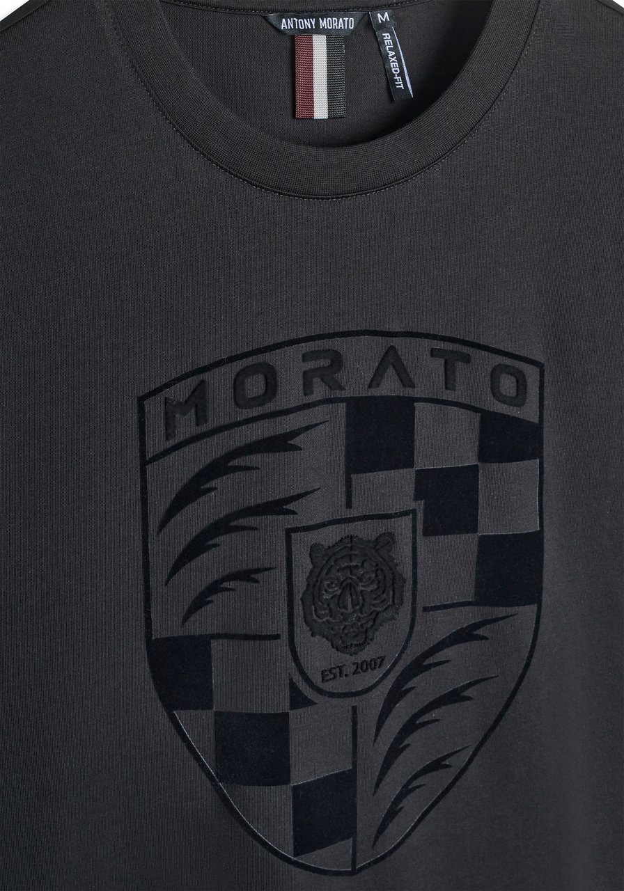 Antony Morato T-SHIRT RELAXED WITH RUBBER AND FLOCK LOGO PRINT Zwart
