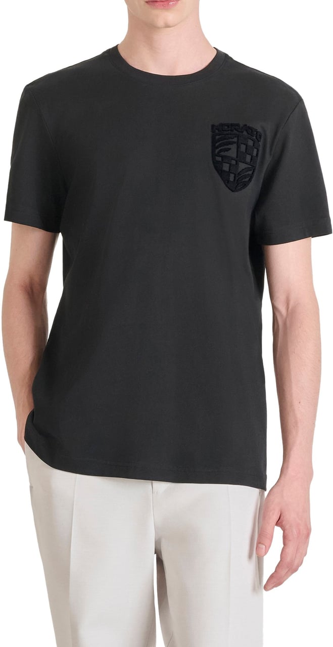 Antony Morato T-SHIRT REGULAR FIT IN JERSEY COTTON FABRIC WITH EMBROIDERED LOGO Zwart