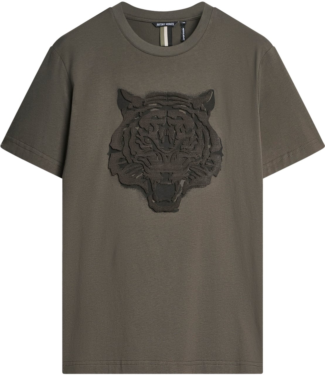 Antony Morato T-SHIRT REGULAR FIT IN JERSEY COTTON FABRIC WITH MATT PLASTIC AND EMBROIDERED TIGER Groen