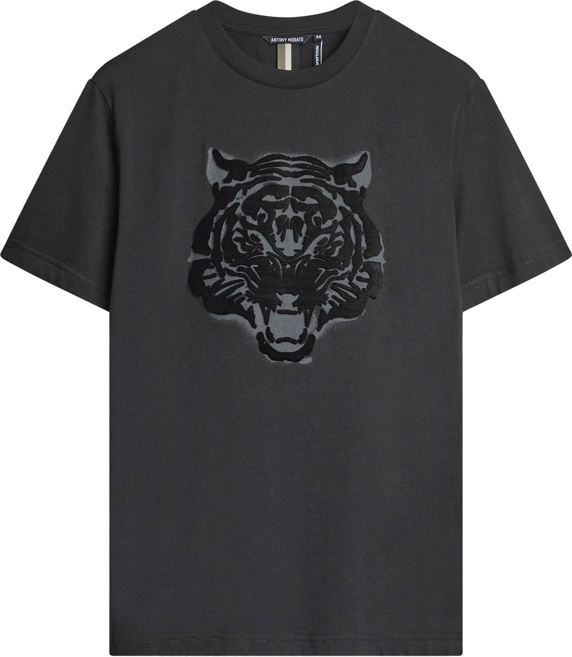 Antony Morato T-SHIRT REGULAR FIT IN JERSEY COTTON FABRIC WITH MATT PLASTIC AND EMBROIDERED TIGER Zwart