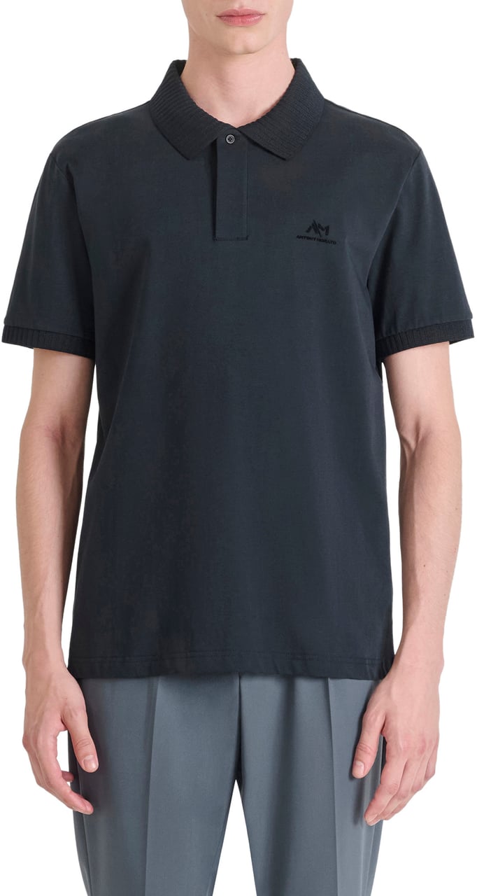 Antony Morato POLO REGULAR FIT IN JERSEY COTTON FABRIC WITH RUBBER FLOCK LOGO PRINT Blauw
