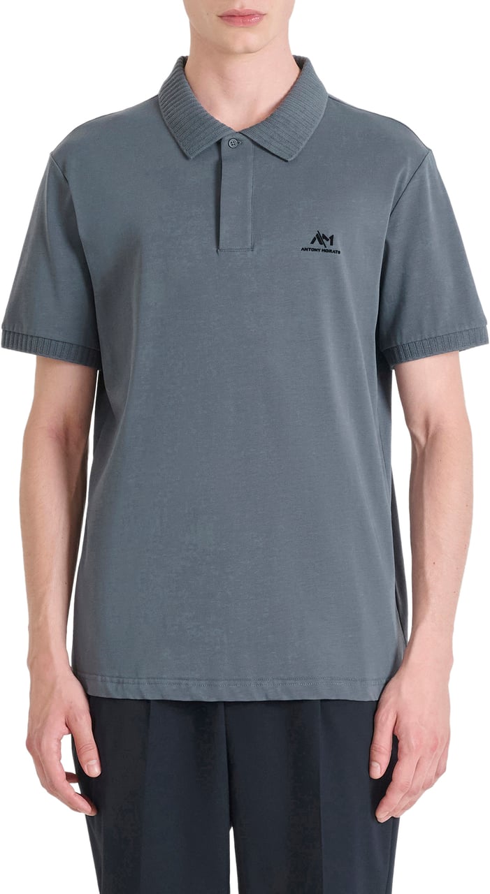 Antony Morato POLO REGULAR FIT IN JERSEY COTTON FABRIC WITH RUBBER FLOCK LOGO PRINT Blauw