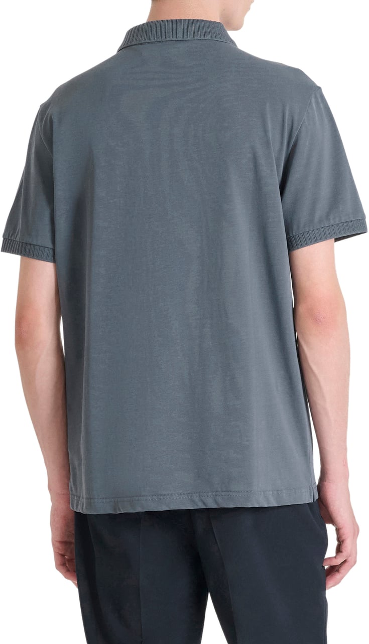 Antony Morato POLO REGULAR FIT IN JERSEY COTTON FABRIC WITH RUBBER FLOCK LOGO PRINT Blauw