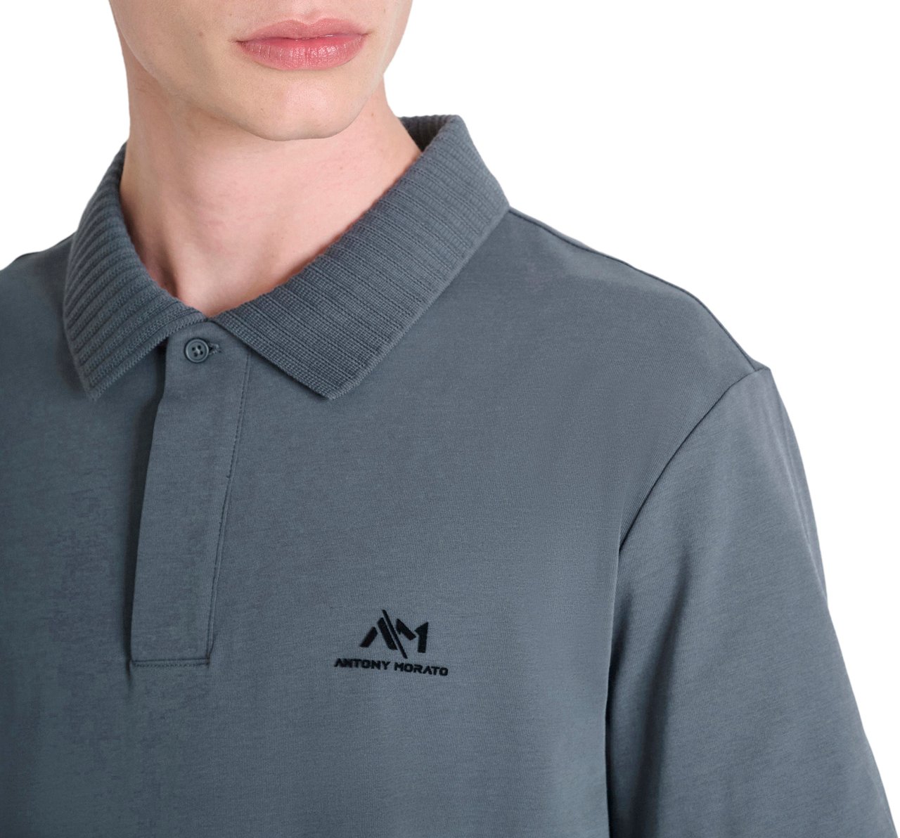 Antony Morato POLO REGULAR FIT IN JERSEY COTTON FABRIC WITH RUBBER FLOCK LOGO PRINT Blauw