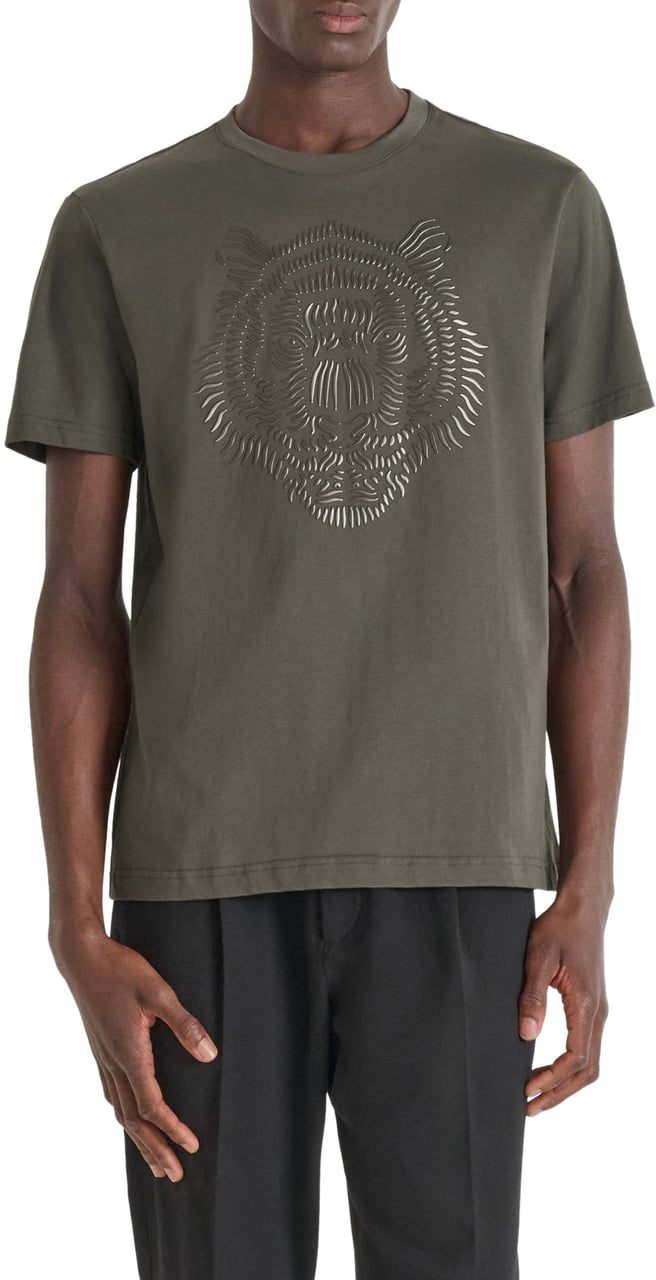 Antony Morato T-SHIRT REGULAR FIT IN JERSEY COTTON FABRIC WITH RUBBER REFLECTIVE TIGER PRINT Groen