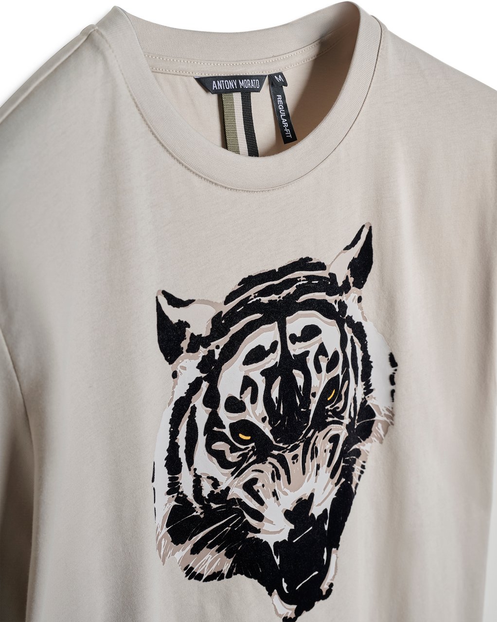 Antony Morato T-SHIRT REGULAR FIT IN JERSEY COTTON FABRIC WITH MATT PLASTIC AND FLOCK PRINT Beige