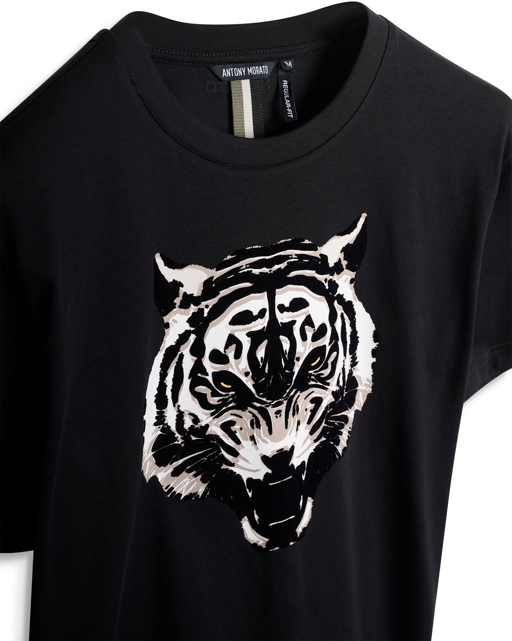 Antony Morato T-SHIRT REGULAR FIT IN JERSEY COTTON FABRIC WITH MATT PLASTIC AND FLOCK PRINT Zwart