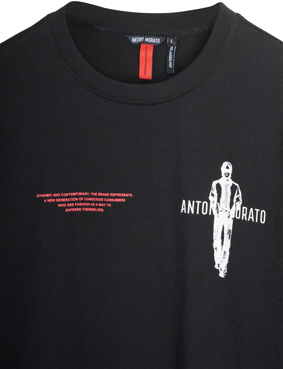 Antony Morato T-SHIRT BOXY IN JERSEY COTTON FABRIC RED TAG Zwart